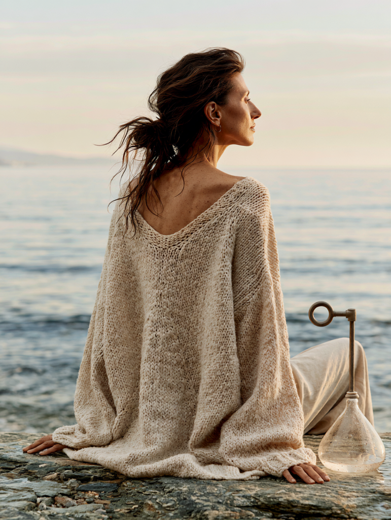 Mujer junto al mar en un momento de calma y reflexión, imagen del Programa Perla.